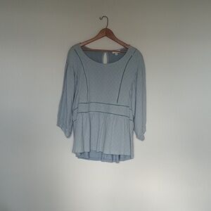 Umgee Bohemian Soft Teal Blouse Pull Over Peasant Cottage Core Flowy Size Large